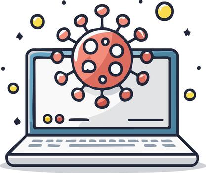 digital virus icono flotando terminado un ordenador portátil computadora pantalla ilustrando ciber seguridad amenaza y datos riesgo vector