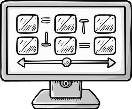 Cartoon computer screen display. Interface with control panel elements and navigation arrows vector
