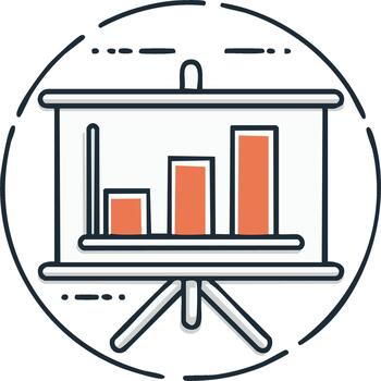 Presentation board with bar graph, business chart, financial growth data, marketing analytics symbol on white background vector