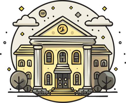 estilizado gobierno edificio ilustración con columnas debajo celestial circulo fondo vector