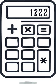 ilustrado calculadora con sencillo negro y blanco líneas mostrando numérico valor vector