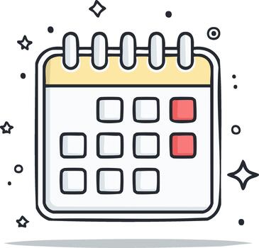 Doodle calendar icon with marked date for event planning schedule and important reminders vector