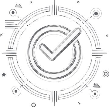 Sketch style checkmark icon inside a technical circle for approval and success vector