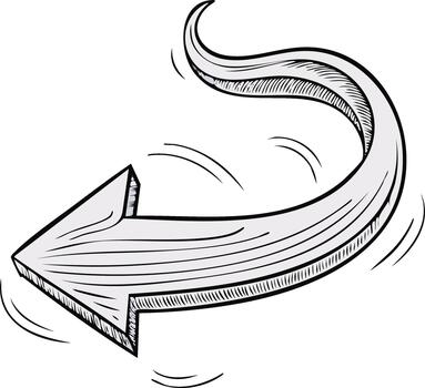 Hand drawn curved arrow pointing left in a dynamic sketch style illustration vector