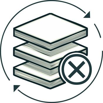 Layered Documents Cancelled or Declined with Refresh Arrows and Cross Symbol vector