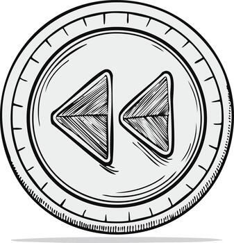 dibujado a mano rebobinar botón icono, marcha atrás medios de comunicación controlar elemento vector