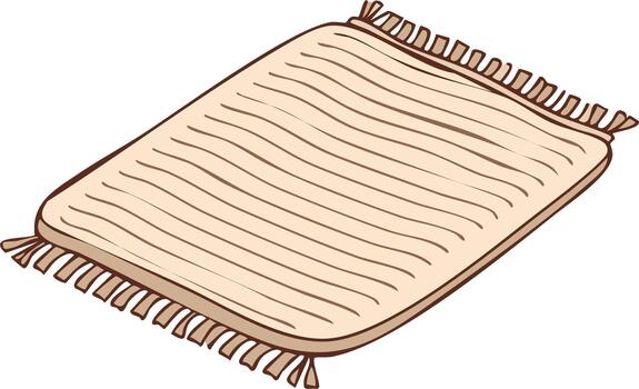 Simple Rectangular Beige Rug with Fringes Illustration Graphic Resource vector