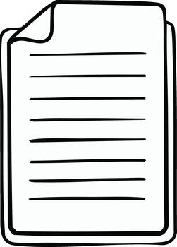 Hand drawn doodle of a lined document or paper with a corner page curl vector