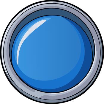 brillante azul botón dibujos animados estilo con plata frontera ilustración redondeado web elemento vector