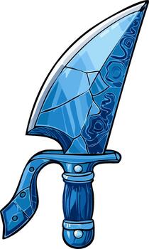 Stylized Ornate Blue Glass Dagger with Abstract Pattern Illustration Fantasy Blade Weapon Pointed Edges Battle Combat Fighting Game Asset vector