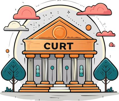 dibujos animados palacio de justicia edificio con arboles y nubes en el cielo ilustración vector