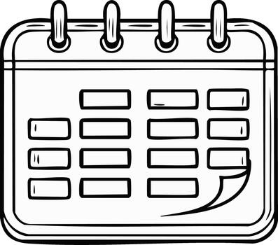 sencillo negro y blanco dibujo de un escritorio calendario con blanco dias y enroscado Unión vector