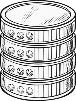 sketch of a stacked database server icon representing data storage and information technology vector