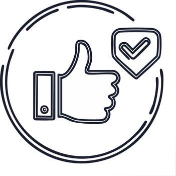 Thumb up with Shield Verification in Double Circle Line Style vector