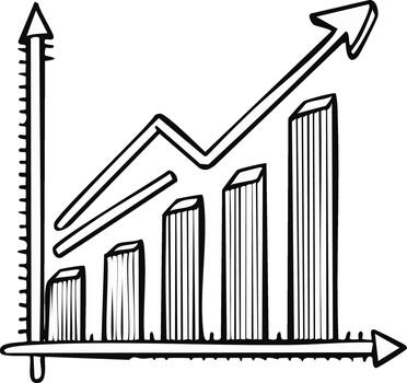 Hand-Drawn Bar Graph with Upward Arrow Depicting Growth and Progress vector