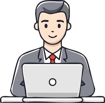 Man in Suit Working on Laptop Computer with a Smile vector