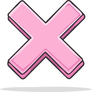 dibujos animados estilo Tres dimensional rosado X marca icono o cruzar símbolo para incorrecto y incorrecto conceptos vector