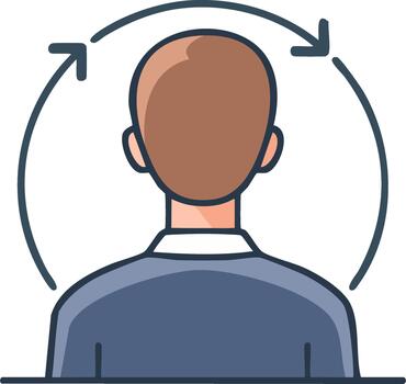 Person Rear View Surrounded by Arrows Representing Process Flow or Feedback Loops in Business vector