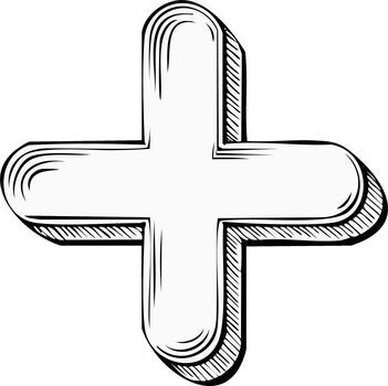 dibujado a mano más firmar símbolo con sombreado demostrando adición y crecimiento concepto vector