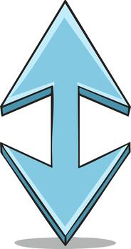 Blue dimensional arrow pointing up and down for direction and choice vector