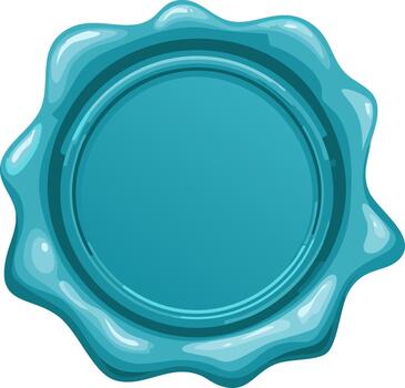 Empty teal wax seal stamp with shiny surface and wavy border for design vector