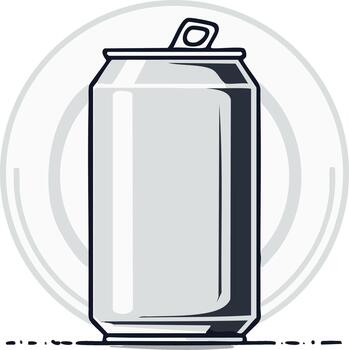 Simple grayscale drawing of a beverage can with pull tab and circular outline vector