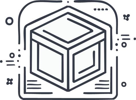 Isometric cube design with outline and abstract elements vector