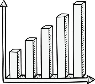 Hand Drawn Style Bar Chart with Upward Trending Arrows Displaying Positive Growth and Progress vector