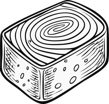 Detailed line drawing of a cheese block with spiral texture on top vector