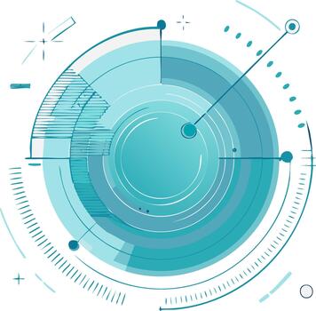 Abstract Teal Circular Infographic Concept with Lines and Markers Visualized Illustration vector