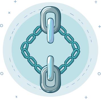 Modern cartoon illustration of interconnected digital power button links forming a strong chain vector