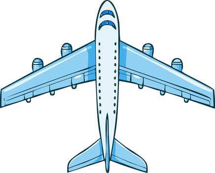 Top Down View of a Light Blue Airplane with Four Engines and Winglets vector