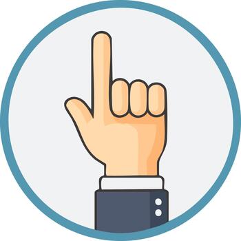 Human hand with index finger pointing up within a blue circle icon for attention or instruction vector