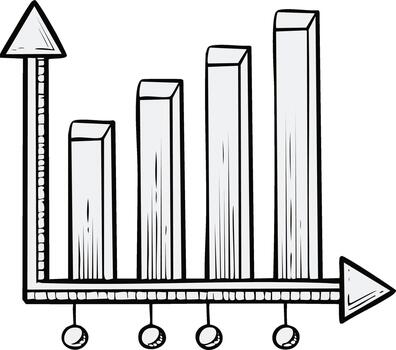 Hand drawn bar chart graph displaying increasing data and business growth progress vector