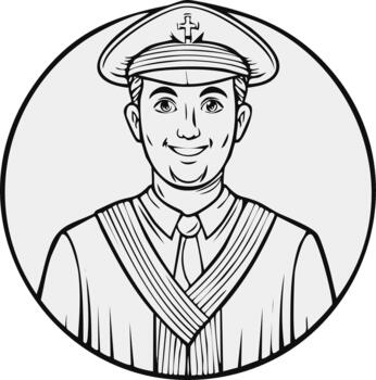 sonriente hombre en uniforme ilustración retrato en un redondo marco vector