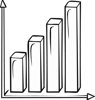 negro y blanco bar gráfico con creciente columnas en un blanco antecedentes vector