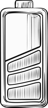 mano dibujado bosquejo de un teléfono inteligente batería con un bajo cargar nivel indicando poder agotamiento vector