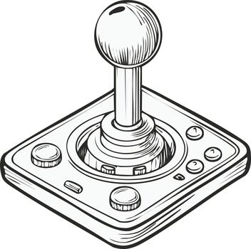 Vintage arcade joystick controller for retro games in a hand drawn sketch style vector