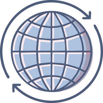 Blue Globe Illustration with Rotation Arrows World Technology Connection vector