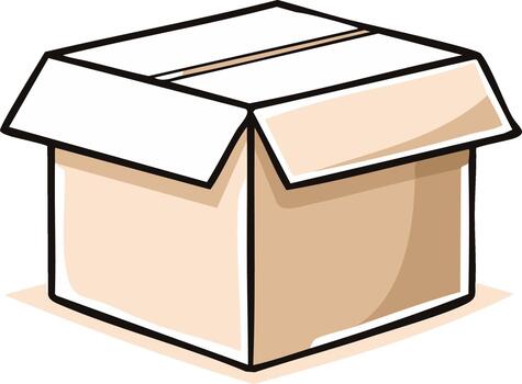 Empty brown cardboard box with open flaps, simple cartoon illustration vector