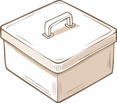 Cartoon Style Illustrated Storage Box Square Container with Handle vector