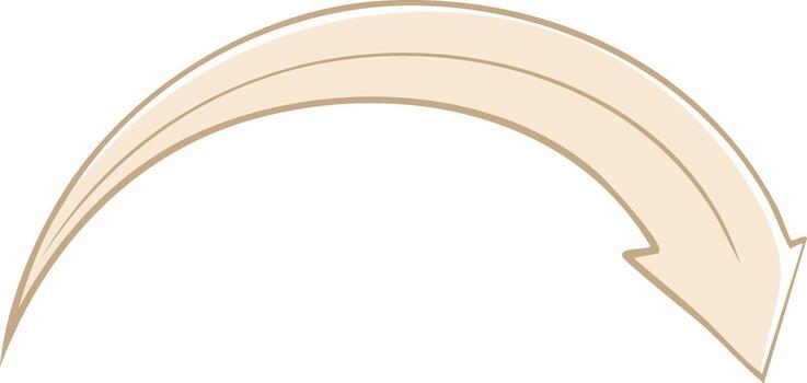 Curved beige Arrow Icon with Outline Design Element, Direction Indicator, Cartoon Style vector