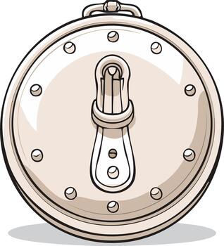 estilizado ilustración de un circular cremallera con un lazo encargarse de y tachuelas vector