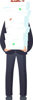 hombre luchando que lleva alto apilar de documentos vector
