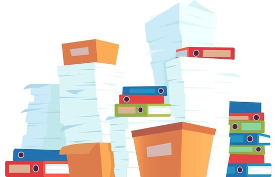 Overwhelming stacks of paperwork creating office burden chaos vector