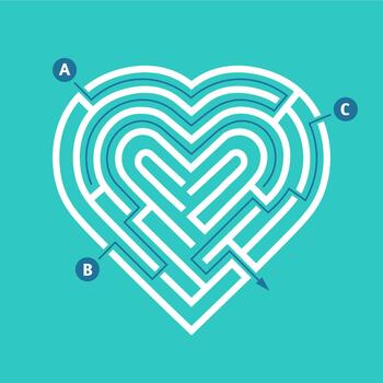 Heart maze with finding a solution path vector