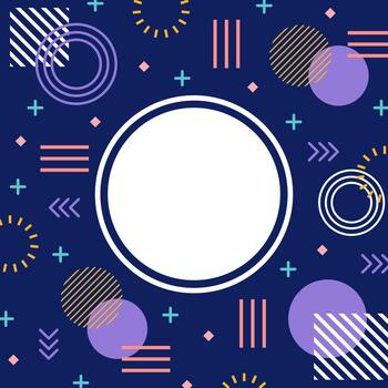 Abstract memphis style geometric pattern background with blank circle vector