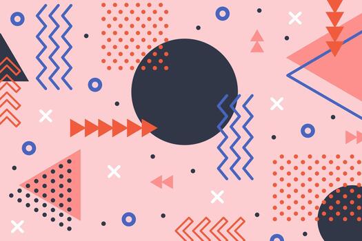 Abstract geometric pattern featuring colorful Memphis style shapes vector