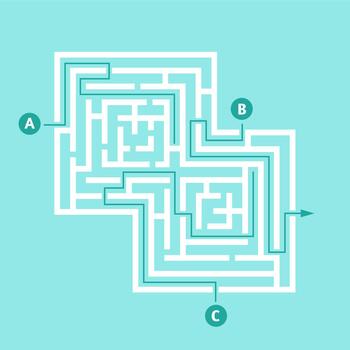Finding solution navigating complex maze problem solving vector