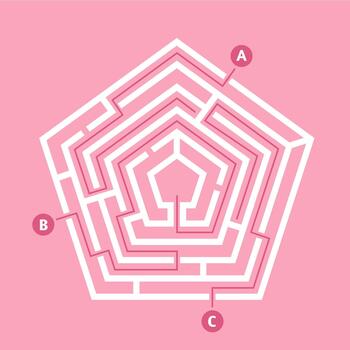 pentágono laberinto con marcado rutas y comenzando puntos vector